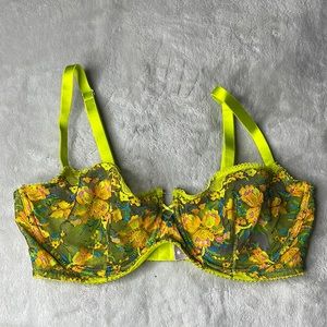 SAVAGE X FENTY Lime Green Multicolor Floral Embroidered Bra Size 36DDD